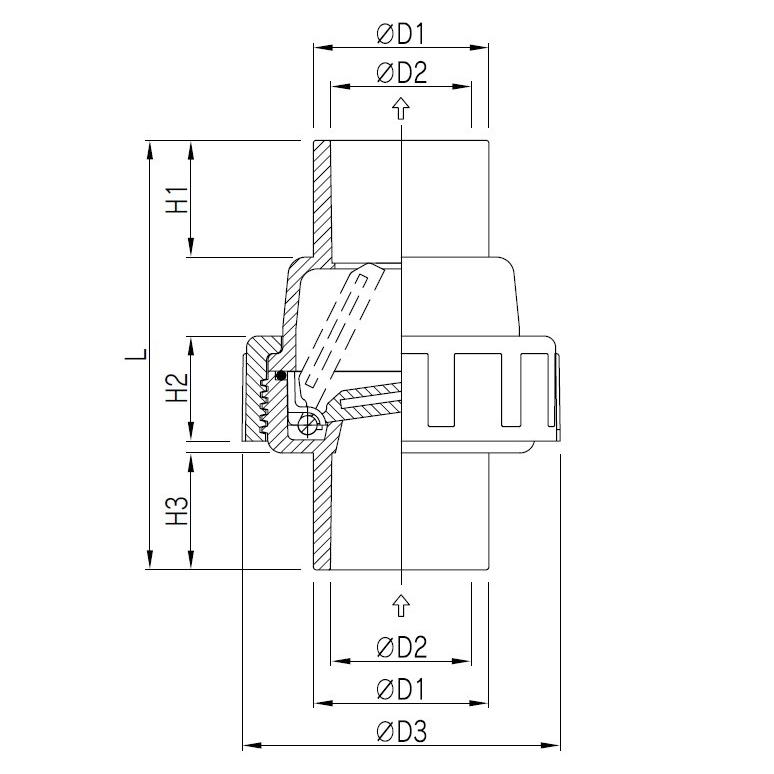 関西化工 逆止弁 ポンプ チャッキ弁 逆流防止 コンパクトスウィングチェックバルブ 40A/50A