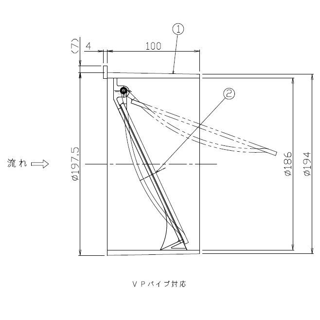 関西化工　ゲリラ豪雨　逆流　排管　逆流防止弁 200Ａ VP用 順方向_4