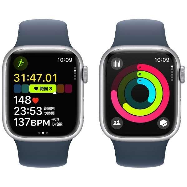 Apple Watch Series 9 GPS + Cellularモデル - 45mmシルバーアルミニウムケースとストームブルースポーツバンド - S/M MRMG3J/A｜kantanshop｜06