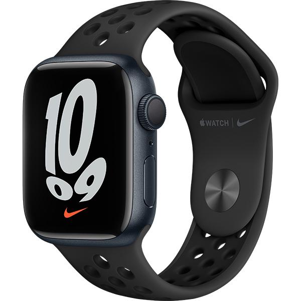 Apple Watch Nike Series 7 GPSモデル 45mmミッドナイトアルミニウムケースとアンスラサイト 卸し売り購入 MKNC3J ブラックNikeスポーツバンド A レギュラー - 在庫一掃