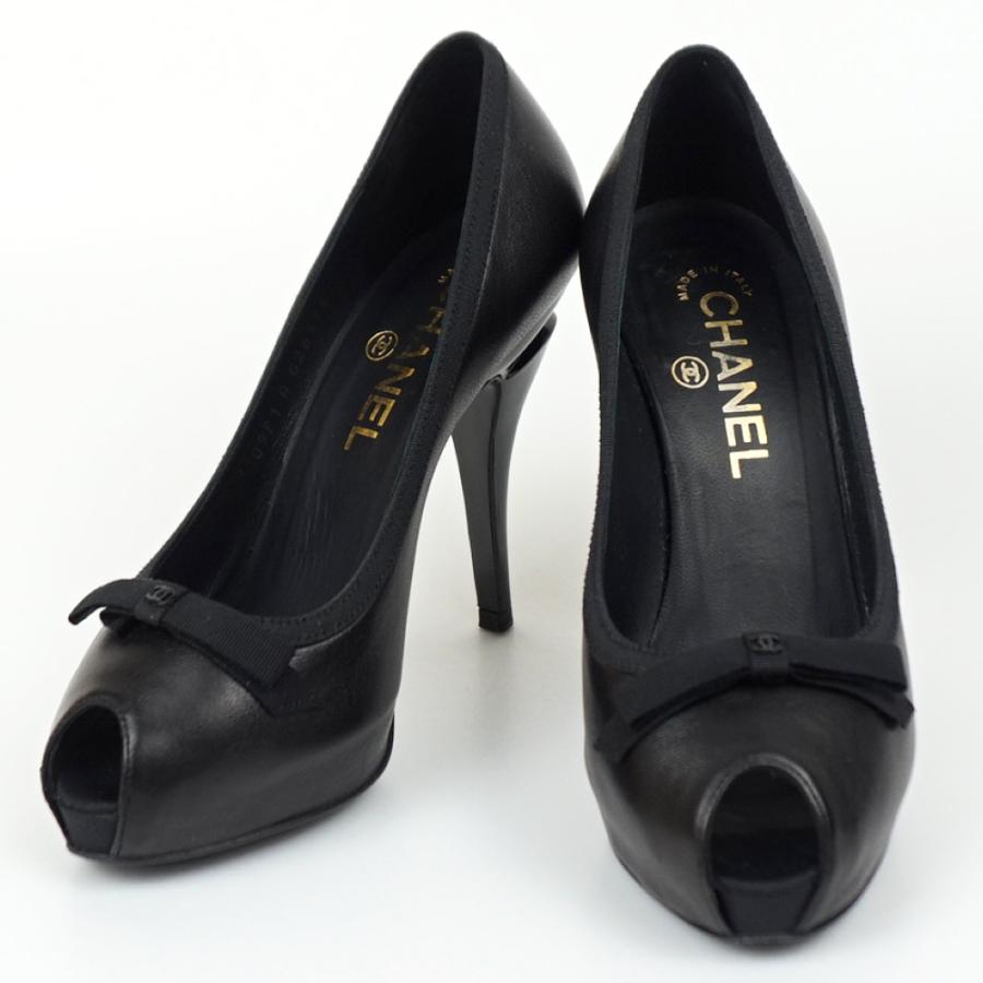 CHANEL CHANEL シャネル オープントゥパンプス ブラック 黒 CHANEL CHANEL シャネル オープントゥパンプス ブラック 黒