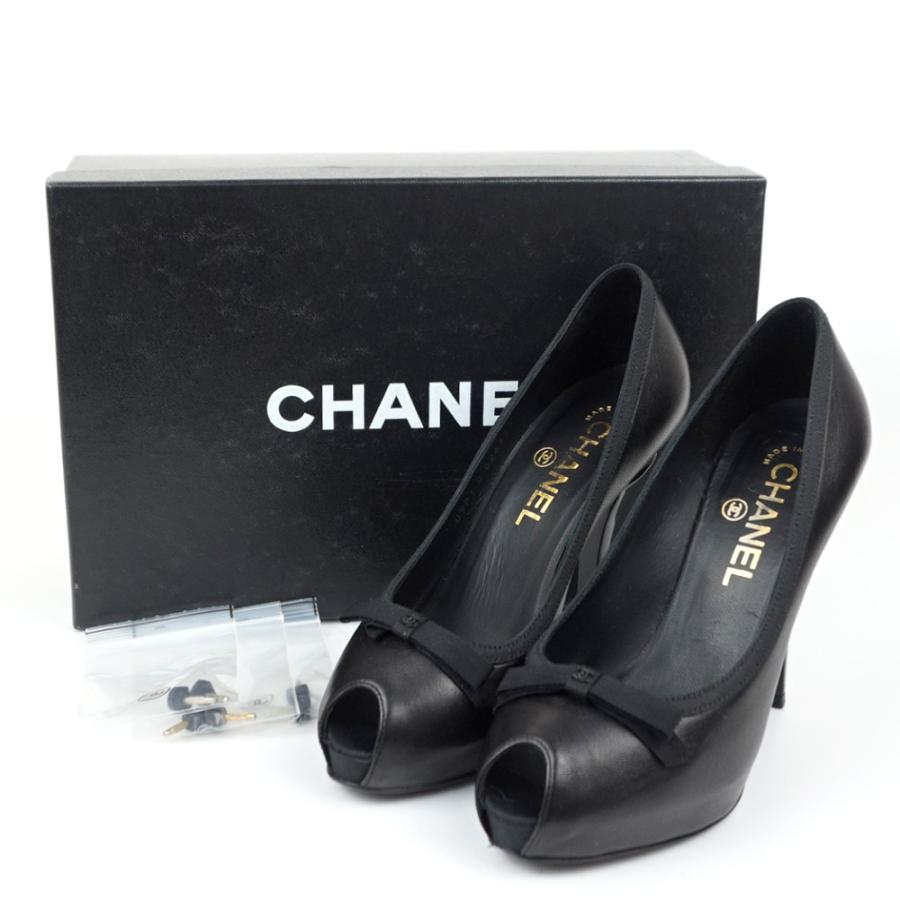 CHANEL CHANEL シャネル オープントゥパンプス ブラック 黒 CHANEL CHANEL シャネル オープントゥパンプス ブラック 黒