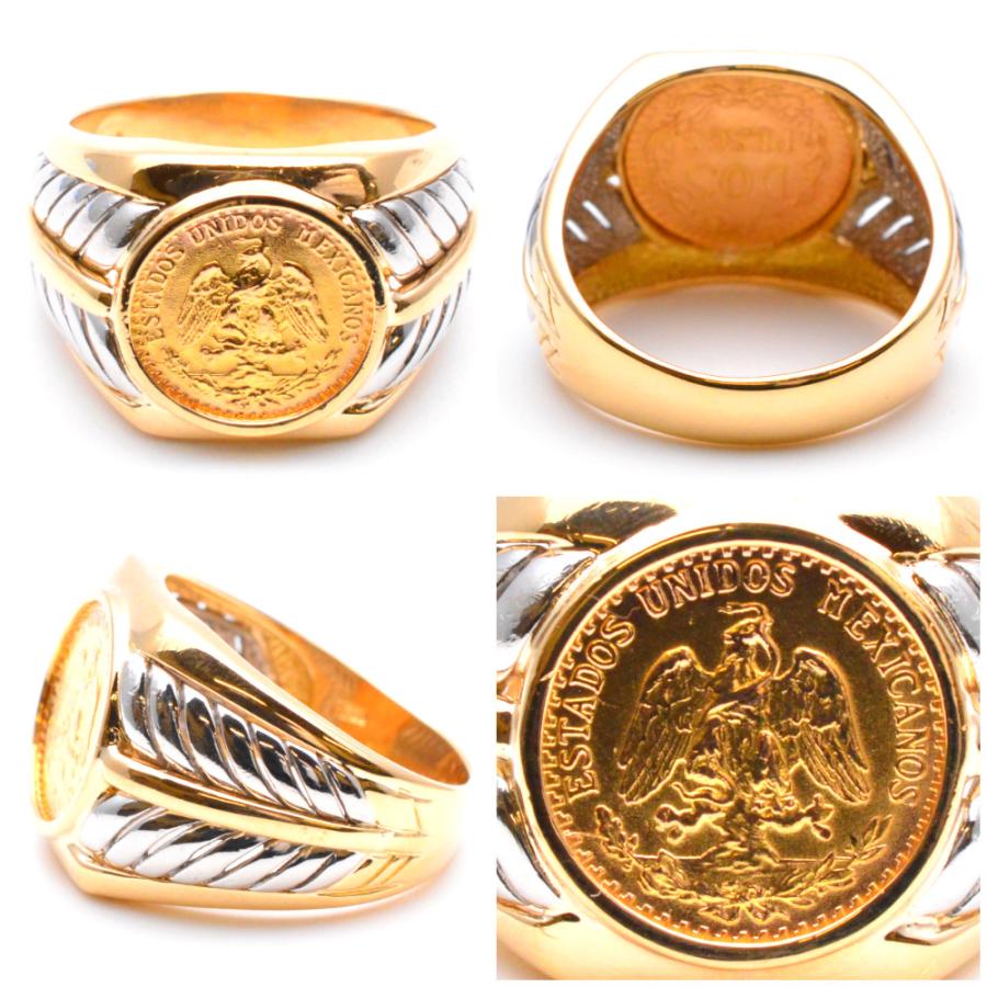 K18 K21.6ヴィンテージリング K21.6/K18/Pt900 コイン付きリング K21.6メキシコ2ペソ金貨 枠