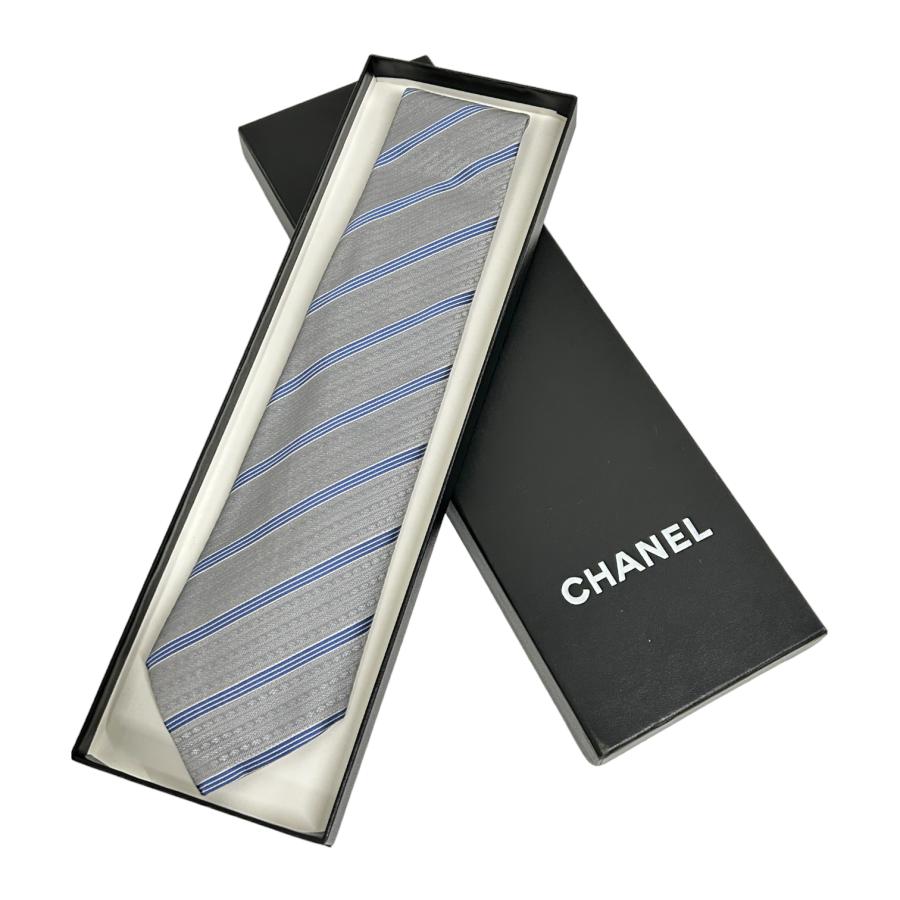 美品　CHANEL ネイビー ストライプ シルクネクタイ CHANEL（シャネル） ストライプシルクネクタイ メンズファッション