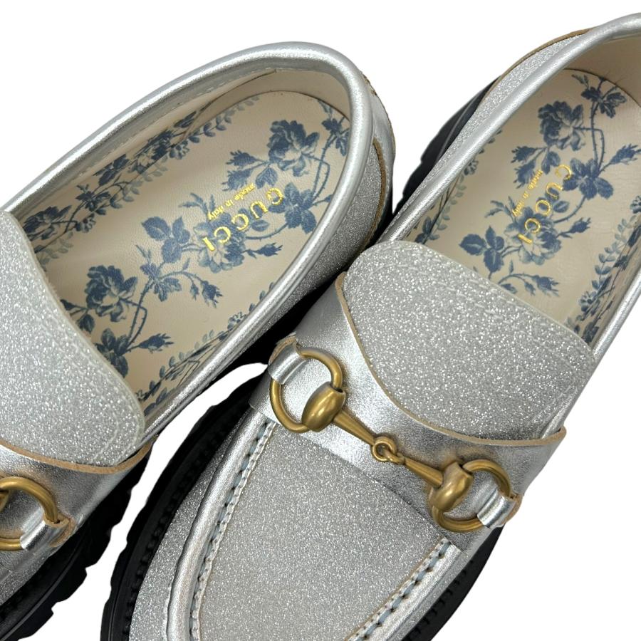 GUCCI グッチ ホースビットローファー Bee ラメ シルバー系 GUCCI グッチ ホースビットローファー Bee ラメ シルバー系