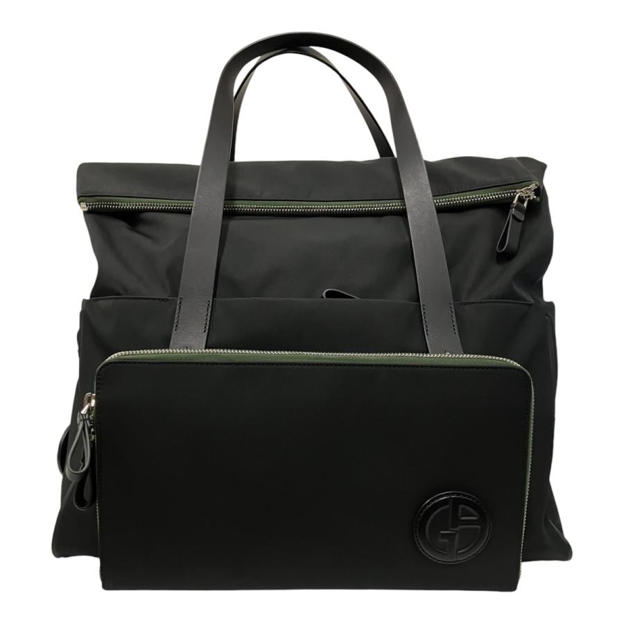 Giorgio Armani 黒 レザーボストンバッグ GIORGIO ARMANI ジョルジオアルマーニ レザーディティールナイロン