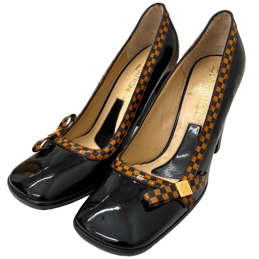 超美品　LOUIS VUITTON パンプス　ダミエ　パテント　エナメル 超美品LOUIS VUITTON パンプスダミエパテントエナメル