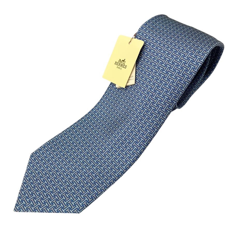HERMES（エルメス） 【未使用】｜HERMES H総柄 シルクネクタイ ブルー