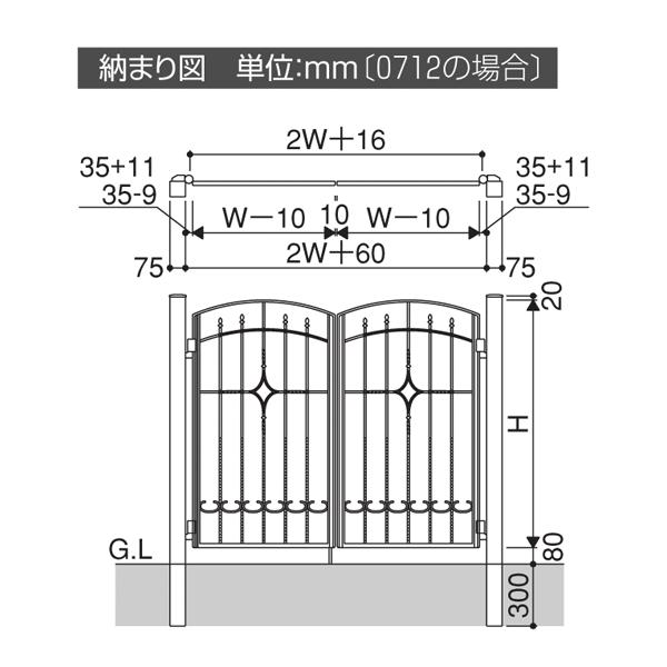 門扉　プロヴァンス門扉　両開き　門扉フェンス　0810　三協アルミ　おしゃれ　扉幅80cm×高さ100cm　門柱タイプ　2型