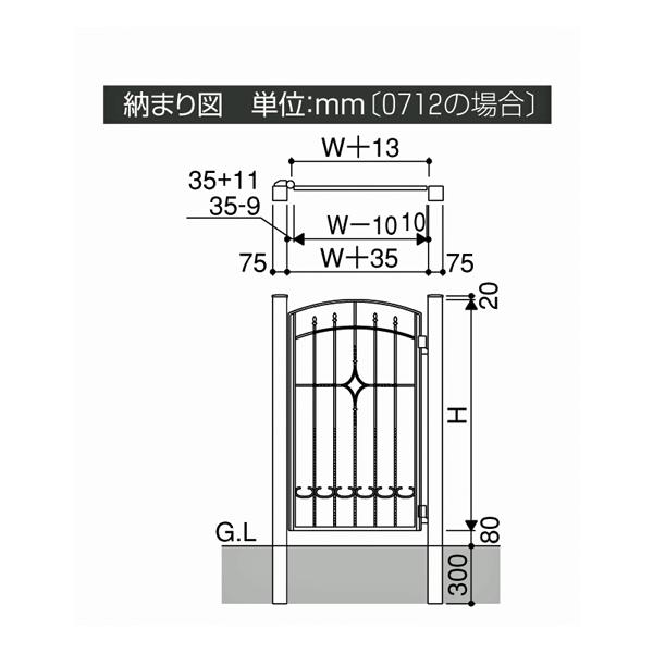 門扉　プロヴァンス門扉　片開き　0710　三協アルミ　門扉フェンス　門柱タイプ　2型　おしゃれ　扉幅70cm×高さ100cm