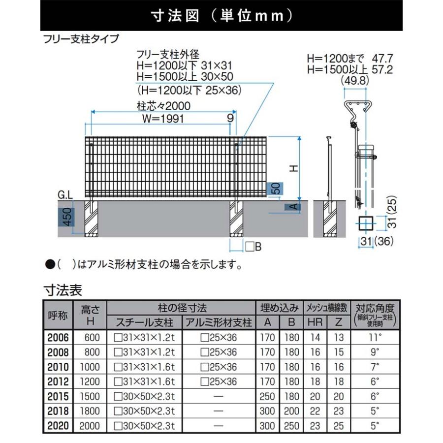 メッシュフェンス スチールフェンス ユメッシュZ型 フェンス H1200 高さ120cm 本体 三協アルミ 地域限定送料無料｜kantoh-house｜02