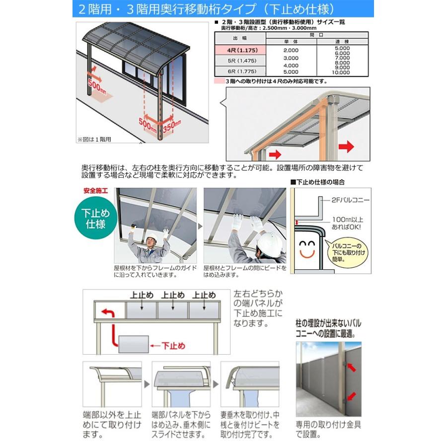 テラス屋根 DIY テラス 屋根 ベランダ 雨よけ 後付け 2間×5尺 フラット 奥行移動桁 ポリカ屋根 2階用 シンプルテラス｜kantoh-house｜06