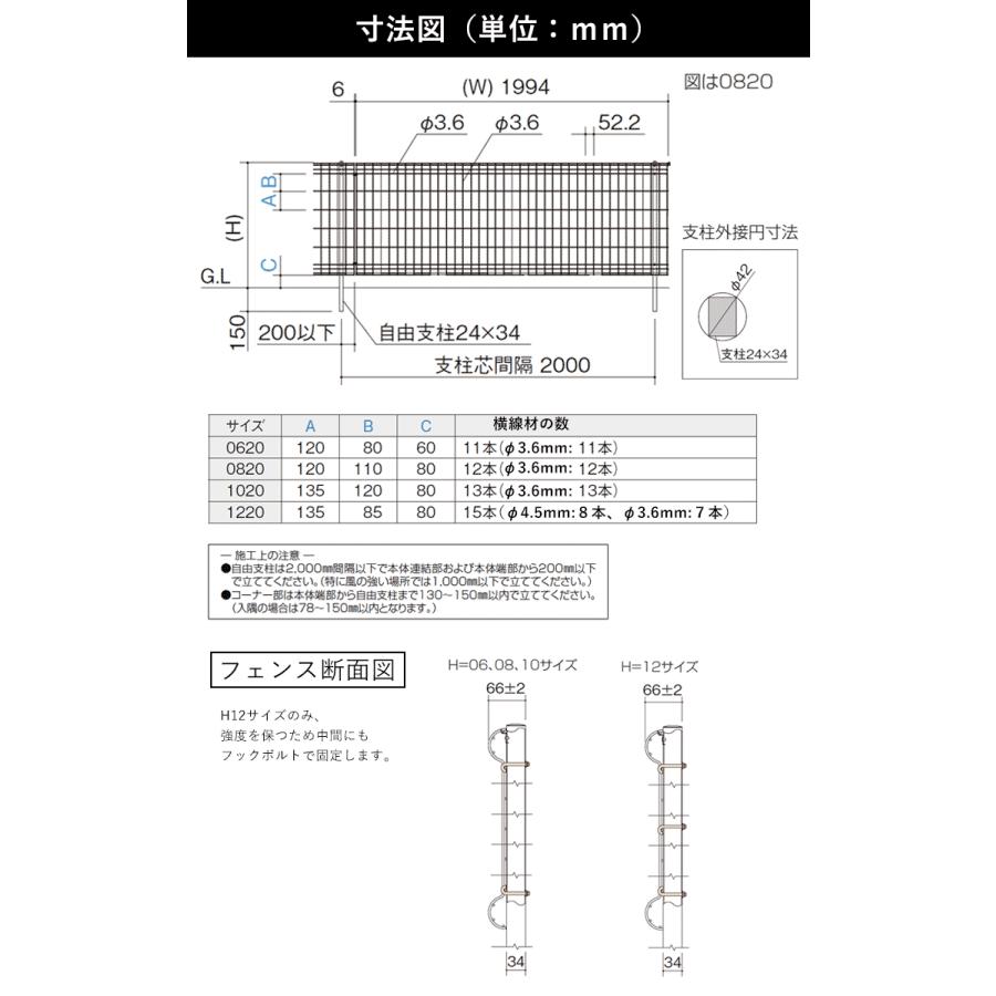 フェンス スチール メッシュフェンス ネットフェンス 外構 DIY 屋外 塀 柵フェンス本体 T100 H1000 高さ100cm 四国化成 メッシュフェンスG｜kantoh-house｜03