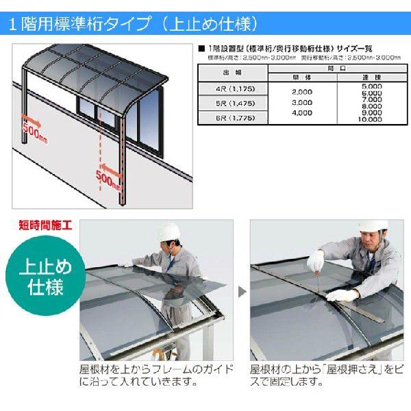 テラス屋根 DIY ベランダ 雨よけ 2m×4尺 アール 標準桁 ポリカ屋根 1階