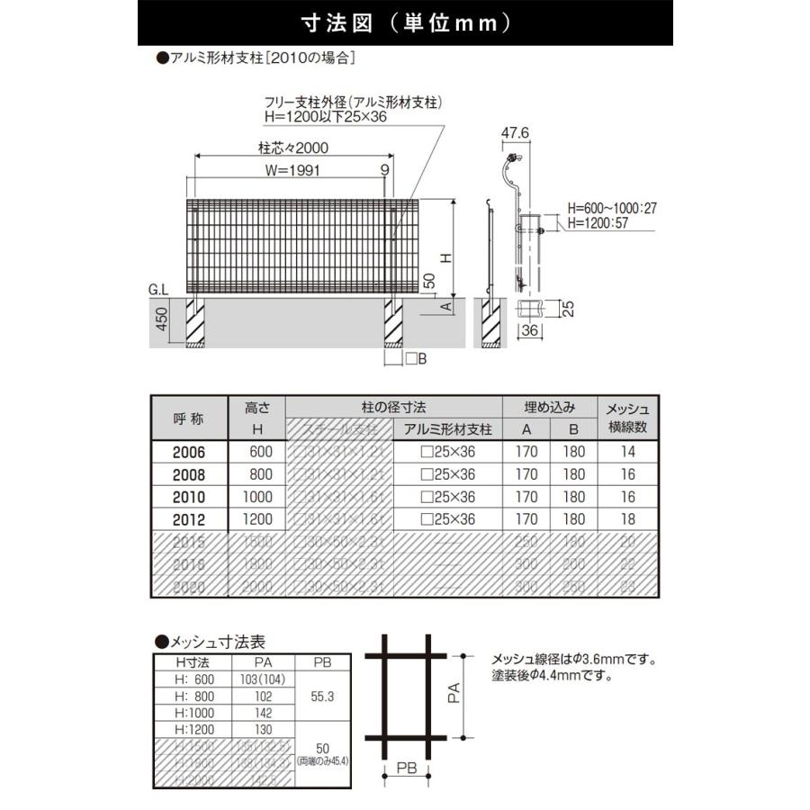 メッシュフェンス 三協アルミ ネットフェンス DIY フェンス ユメッシュHR型 フェンス本体 H1000 高さ100cm地域限定送料無料｜kantoh-house｜02