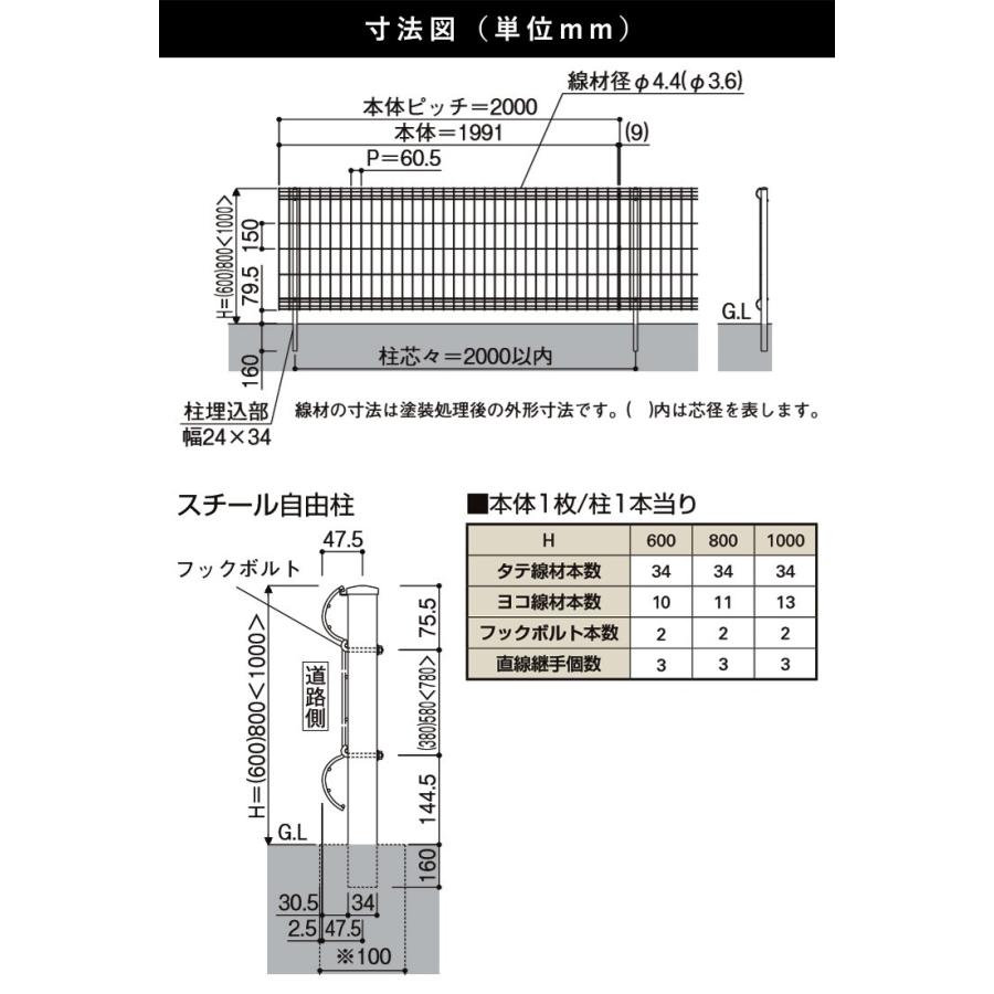 メッシュフェンス 支柱 金具付 スチール シンプルメッシュフェンス4用 自由柱 フリー支柱 T80 高さ80cm用スチール自由柱｜kantoh-house｜02