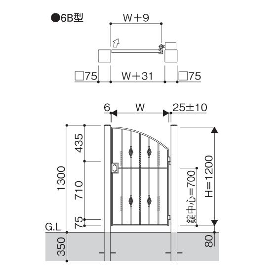 門扉　片開き　アルミ鋳物　門　門扉フェンス　おしゃれ　6B型　ゲート　YKK　トラディシオン　門柱セット　0812　幅80×高さ120cm