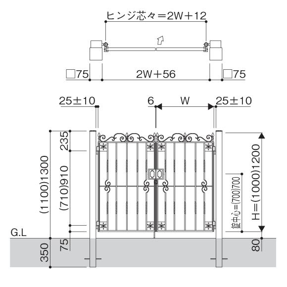 門扉 両開き 門扉 おしゃれ YKK トラディシオン 0712 3型 門扉フェンス アルミ 鋳物 アイアン風 鋳物門扉 門柱式 幅70×高さ120cm｜kantoh-house｜02