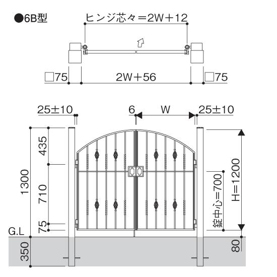 門扉　両開き　アルミ鋳物　おしゃれ　門扉フェンス　6B型　YKK　0812　トラディシオン　幅80×高さ120cm　ゲート　門柱セット