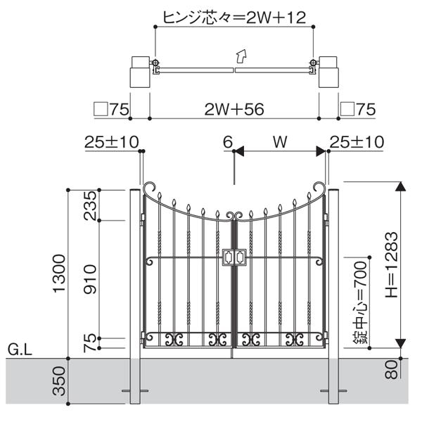 門扉　両開き　アルミ鋳物　おしゃれ　4型　YKK　幅80×高さ120cm　門扉フェンス　ゲート　0812　門柱セット　トラディシオン