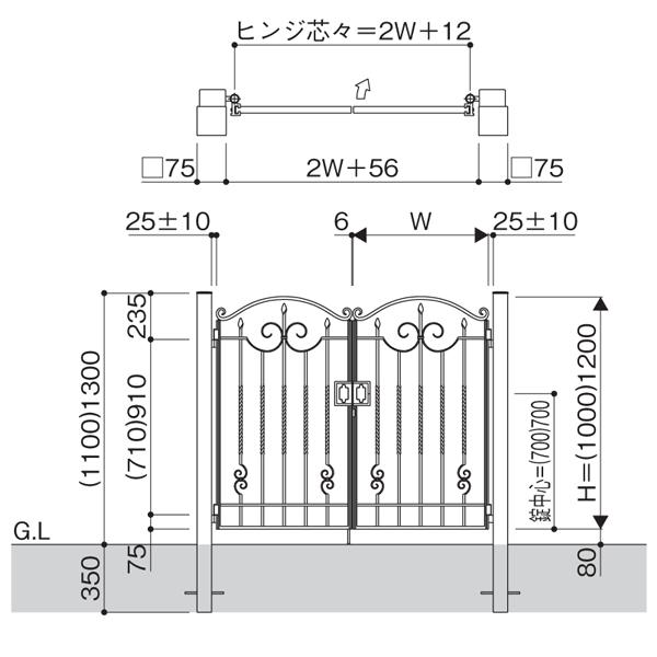 門扉　親子開き　アルミ鋳物　ゲート　トラディシオン　おしゃれ　04　YKK　門柱セット　門扉フェンス　0710　1型