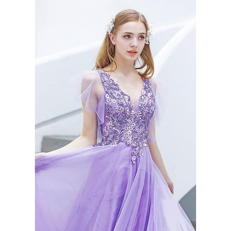 おしゃれ カラードレス パープル 半袖 演奏会 ロングドレス パーティードレス ｖカット 結婚式 花嫁 フォーマルドレス 二次会 イブニングドレス ｖカット 発表会 Aライン カラードレス Size オーダーメイド 1500 Www Oroagri Eu