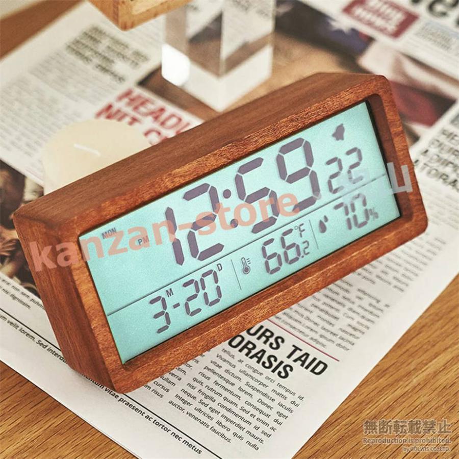 目覚まし時計 デジタル おしゃれ 置き時計 北欧 led コードレス 電池 液晶 木目 置時計 韓国 温室度計 室温系 温度計 カレンダー