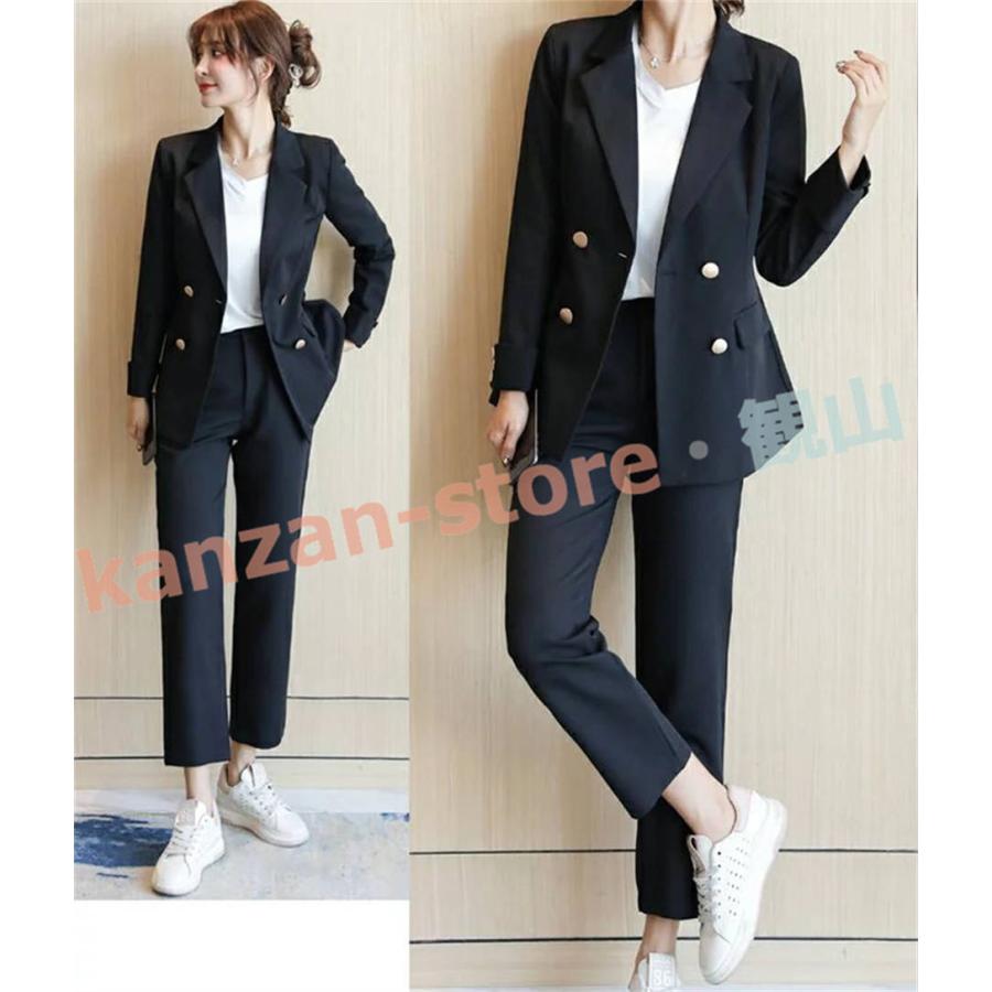 新品☆6Lテーパードパンツスーツ黒系無地ストレッチお仕事フォーマル〇D383 セットアップ パンツスーツ ブラックスーツ 卒園式テーパードパンツ