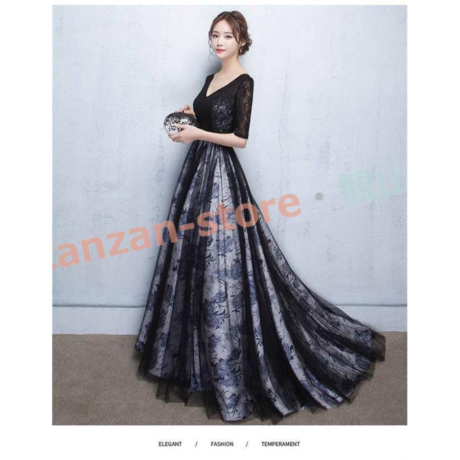 【極美品】GENETVIVIENNE ジャガード Aライン ロングドレス ロングドレス 大きいサイズ 黒 花柄 ウェディングドレス 演奏会