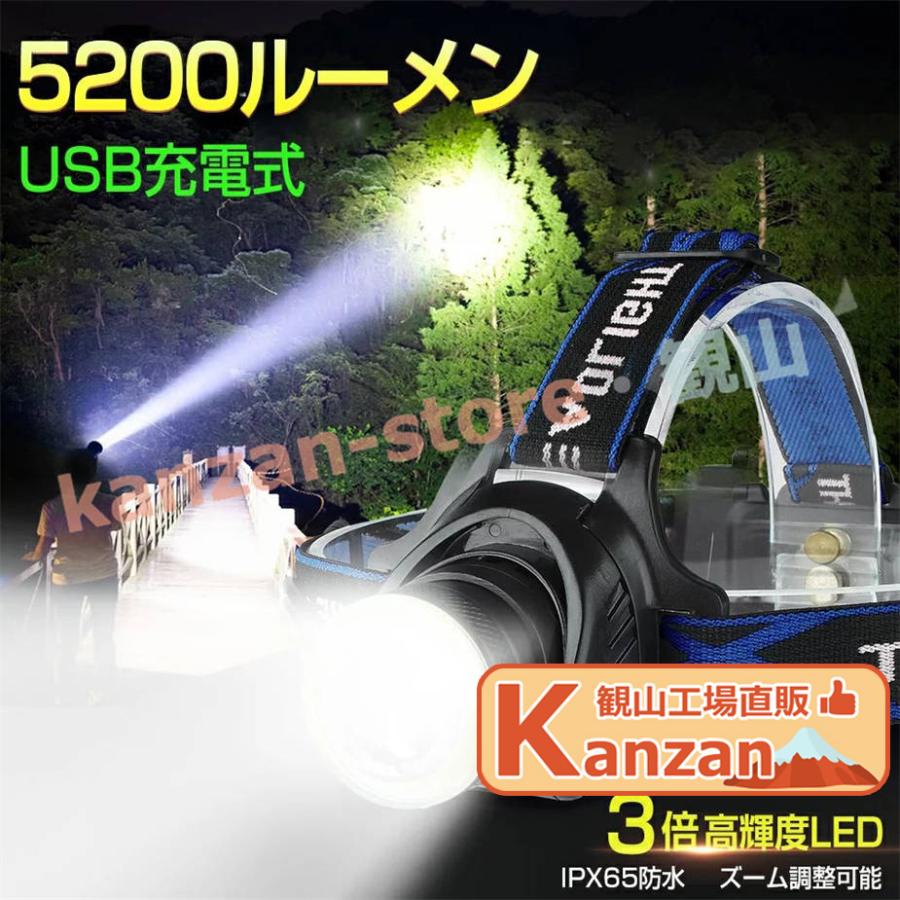 超高輝度 5200ルーメン】ヘッドライト LED 充電式 LEDヘッドランプ 90