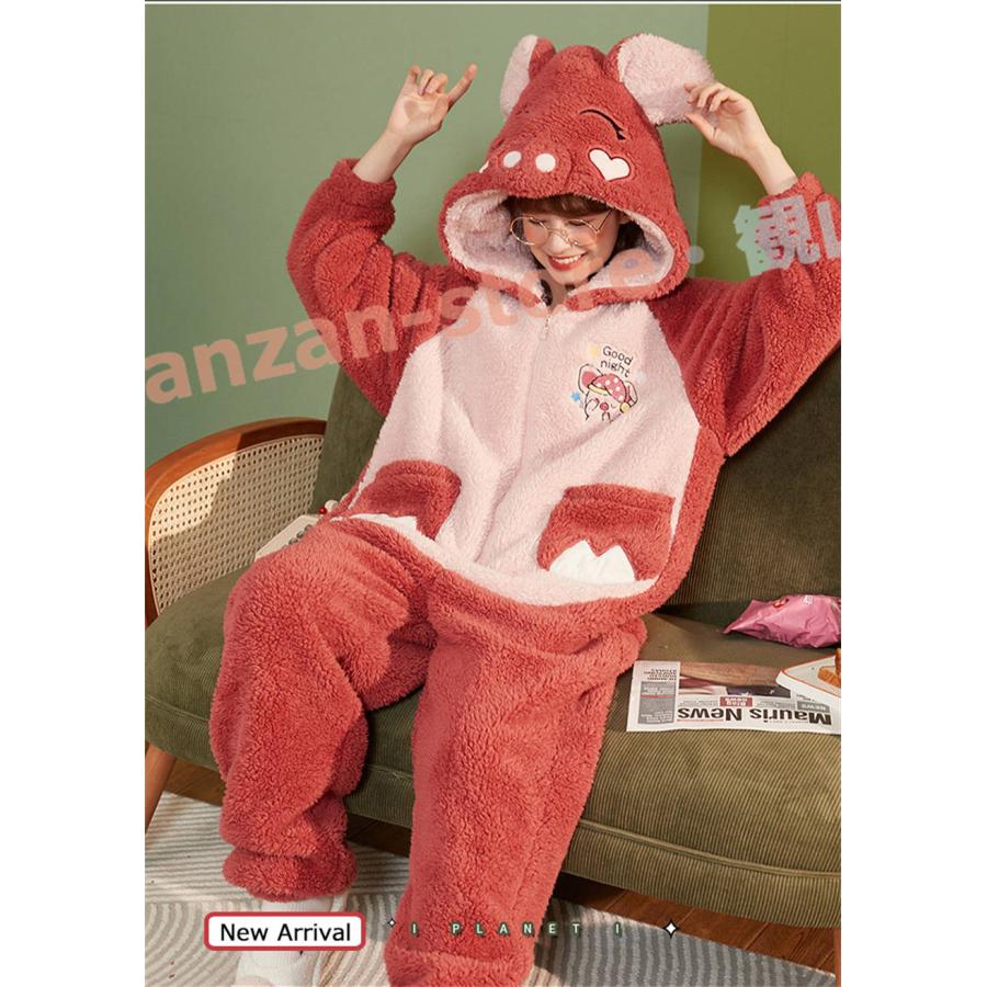着る毛布 着ぐるみ パジャマ レディース もこもこ パジャマ 可愛い 動物 豚 オールインワン 寝袋 ルームウェア 着る毛布 高校生 中学生 女の子｜kanzan-store｜02