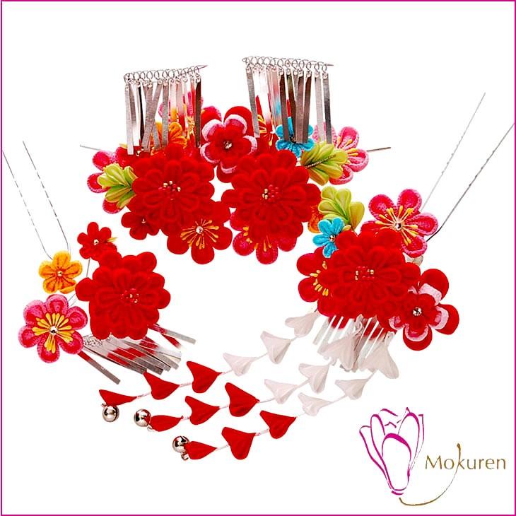 100 の保証 七五三 つまみ細工 髪飾り お姫様３点セット 赤 レッド つまみかんざし シルク ちりめん 753 通販 女の子 女児 こども 子供 キッズ 激安単価で Www Thedailyspud Com