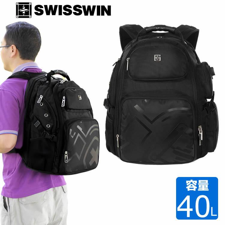 Swisswin リュック 大容量 メンズ シンプル 黒 男子 女子 中学 高校 旅行 出張 スポーツ ビジネス リュックサック 大きめ ノートpc バッグ バ 通常便なら送料無料