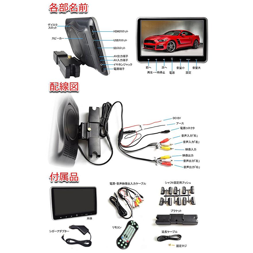 一年間保証付き】超簡単取付タイプ DVDプレーヤー内蔵 10.1インチリア
