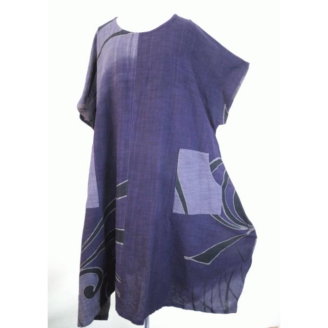 人気定番の 和柄をゆったり楽しみたいミセスに コットンワンピース 和柄 タイ木綿 草木染風花柄 ワンピース 春夏 秋冬 ミセス ゆったり 和風 コットン ワンピース チュニック Savannah Osc Com