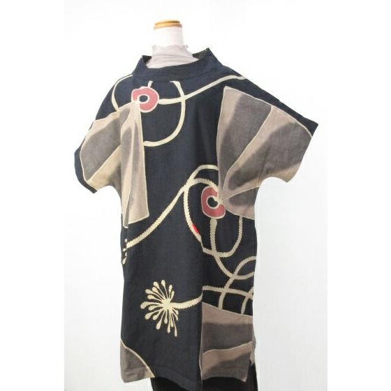 和柄 タイ木綿 草木染風 大漁旗デザイン ワンピース 刺し子 春夏 秋冬 ミセス ゆったり 和風 コットン Ftu0633 唐花庵 通販 Yahoo ショッピング