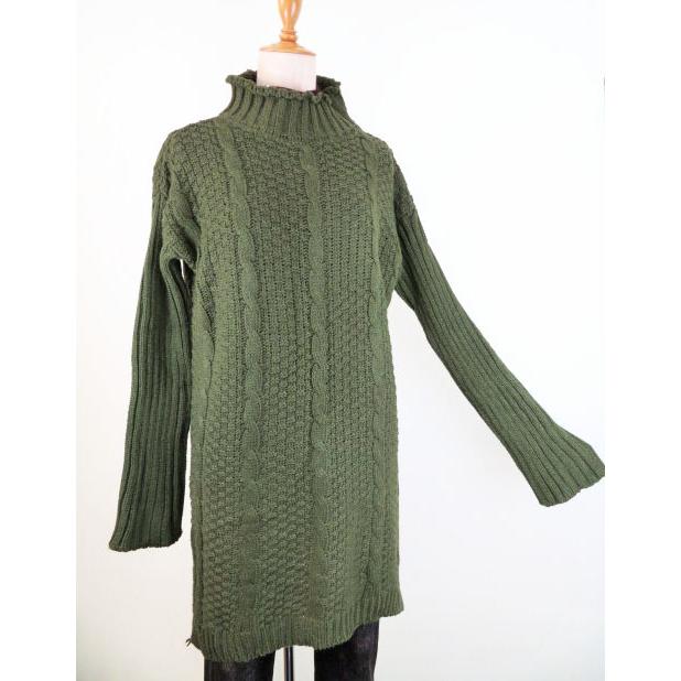 暖かい極太毛糸で編んだ模様編みワンピース チュニック 軽くて暖かいニットワンピース Kn1101 唐花庵 通販 Yahoo ショッピング
