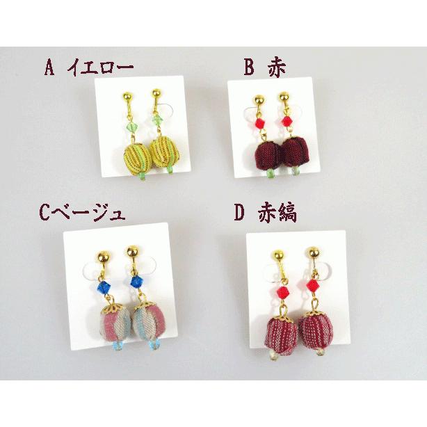 唐花庵オリジナル 会津木綿 手作りイヤリング スワロフスキービーズ