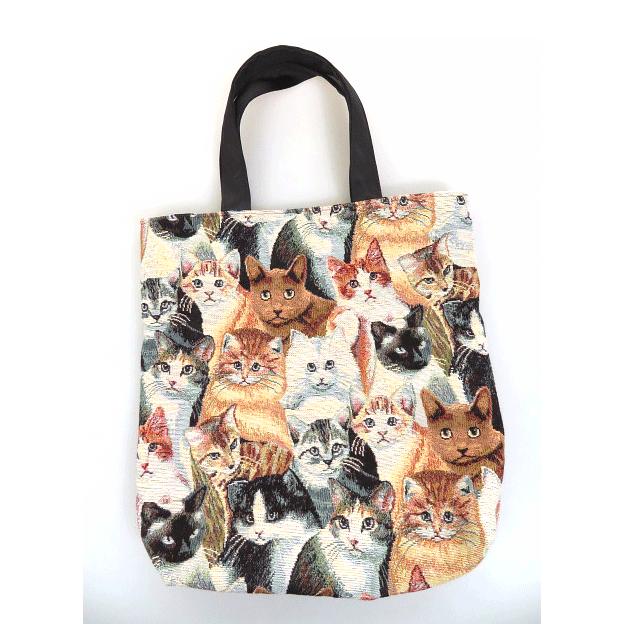手作りゴブラン織りマチ付きトートバッグ（猫柄） ギフト・プレゼント  
