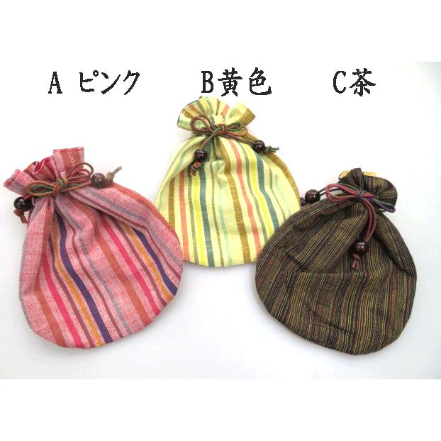 手作り！会津木綿のまん丸巾着 ギフト/母の日/ハンドメイド/和雑貨/和