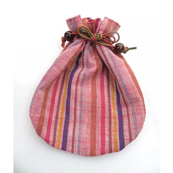 手作り！会津木綿のまん丸巾着 ギフト/母の日/ハンドメイド/和雑貨/和