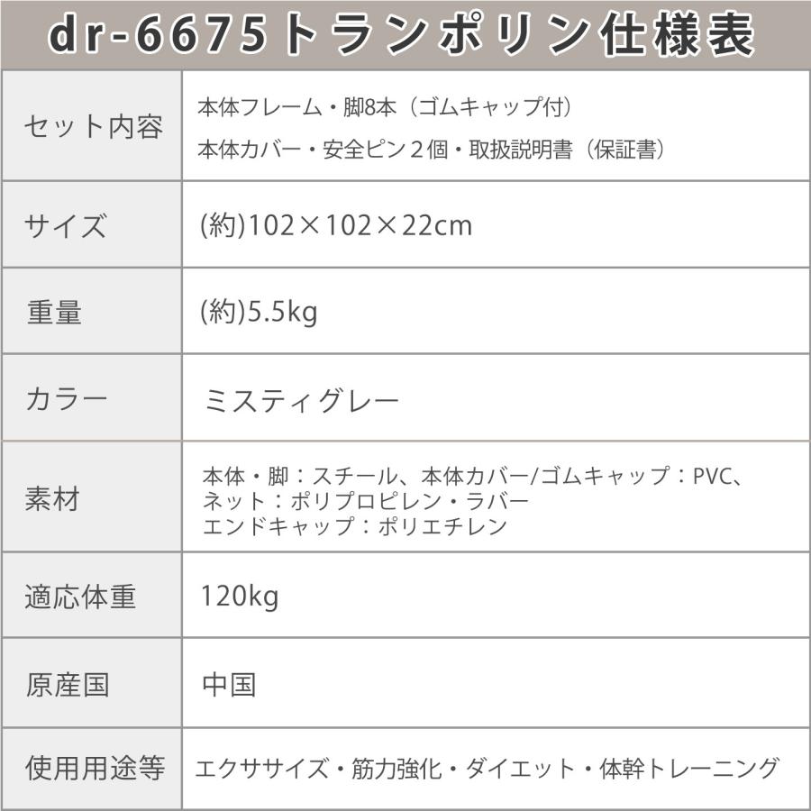 トランポリン 102cm 8本脚 適応体重120kg DR-6675 大型 ホームジャンピングL エアロライフ ゴムベルト 静音 誕生日 | AEROLIFE | 18