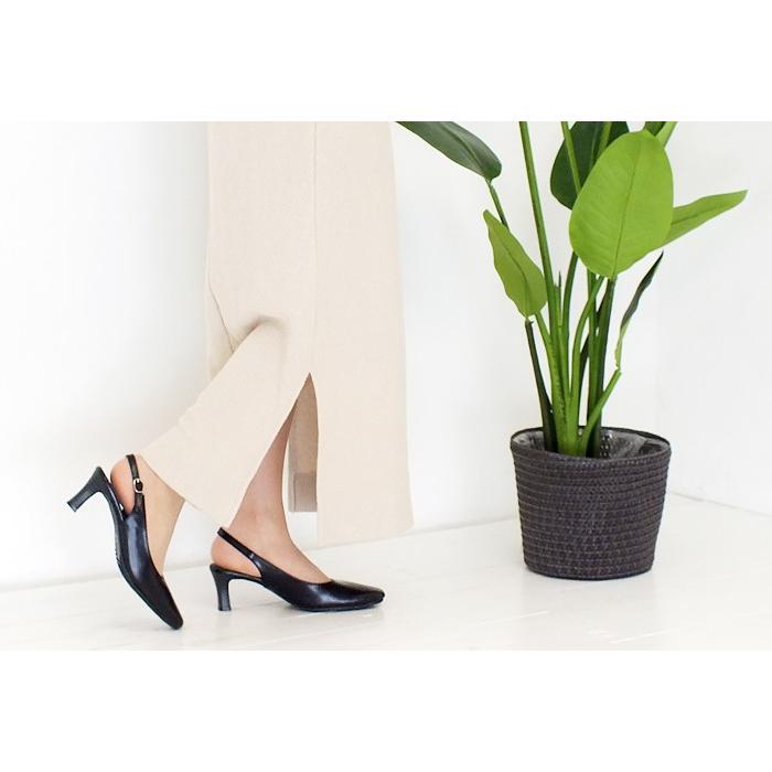 バックバンドパンプス 3E 幅広設計 スクエアトゥ バックストラップ