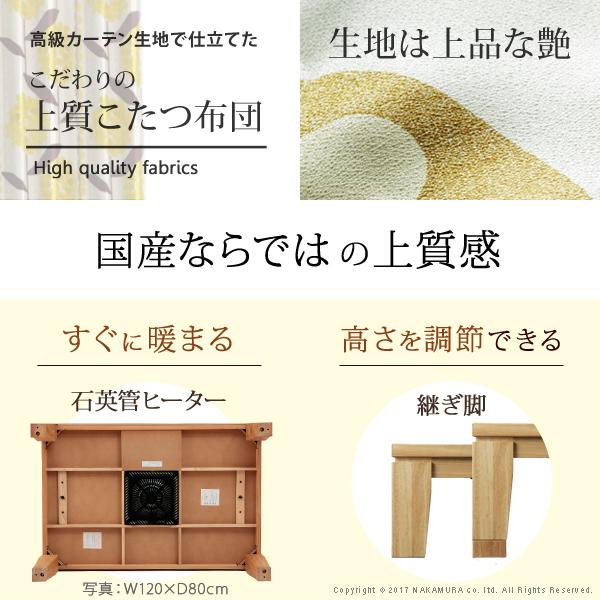 メーカー直送 こたつ 長方形 大判 モダンリビング継ぎ脚こたつ ディレット 210x100cm 日本製厚手カーテン生地の北欧柄こたつ布団セット 代引き不可_1