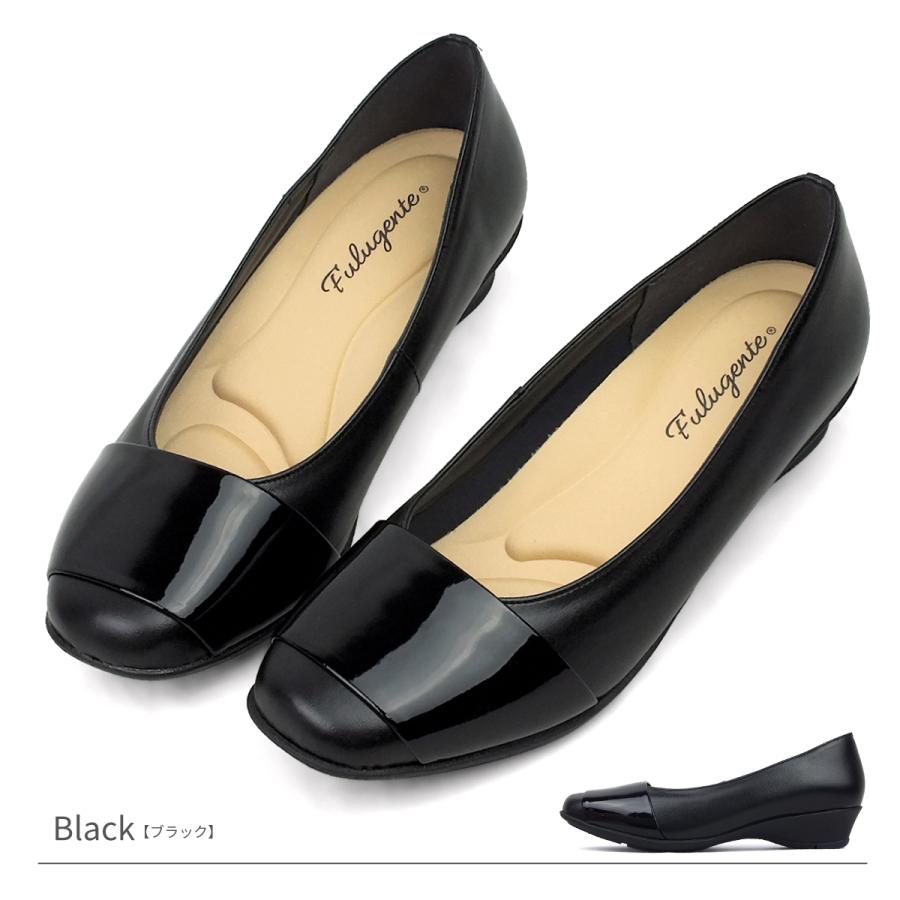 パンプス 本革 日本製 スクエアトゥ エナメル 幅広設計 4E レディース