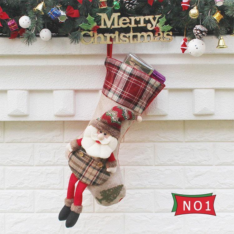クリスマスソックス クリスマス 靴下 全３種 チェック柄 サンタ トナカイ 雪だるま 53cm×25cm クリスマスプレゼント お菓子袋 お菓子入れ｜karaful-st｜04