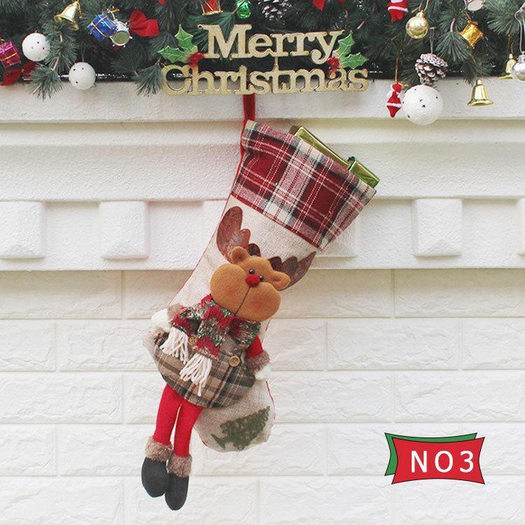 クリスマスソックス クリスマス 靴下 全３種 チェック柄 サンタ トナカイ 雪だるま 53cm×25cm クリスマスプレゼント お菓子袋 お菓子入れ｜karaful-st｜06