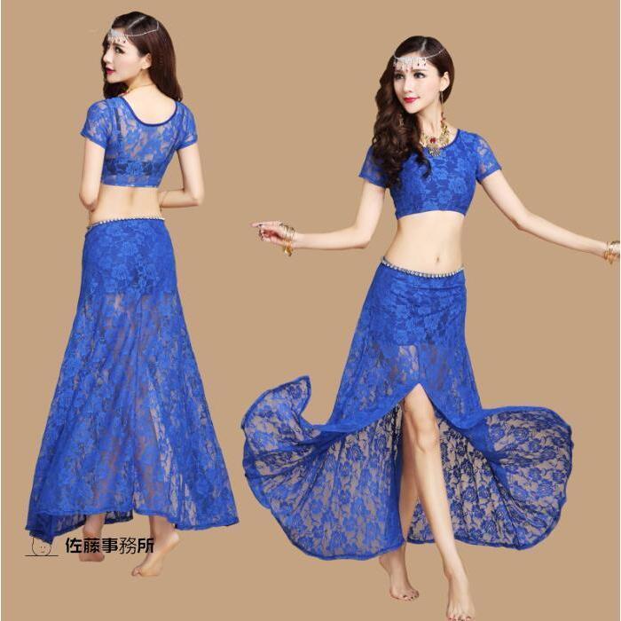 ベリー ダンス衣装 レース 上下セット 半袖Tシャツ レーススカート