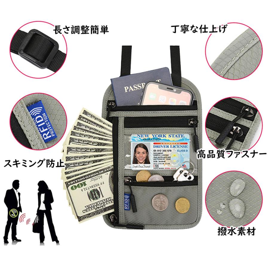パスポートケース スキミング防止 ストラップ付き 肩掛け セキュリティ