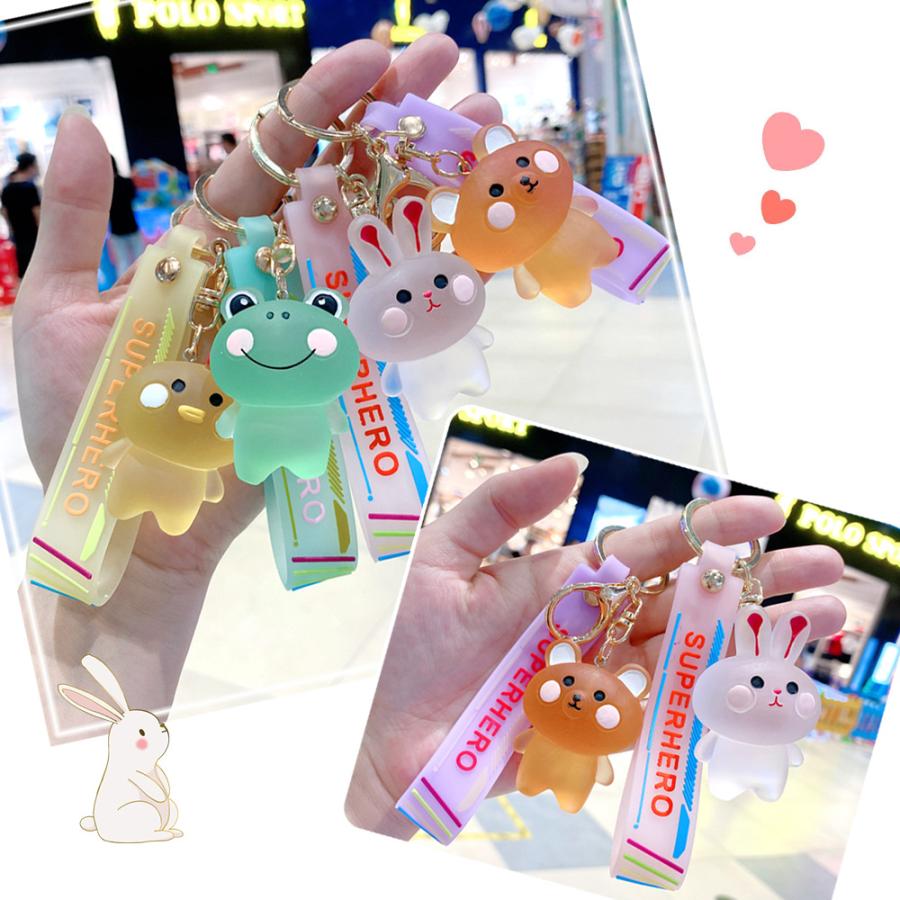 水晶 動物 4種 キーホルダー キーリング 熊 とり うさぎ かえる ベアー